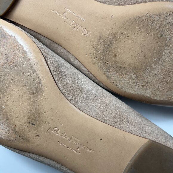 SALVATORE FERRAGAMO Varina Ballet Flat Suede Beige Woman 9.5 - Picture 12 of 12